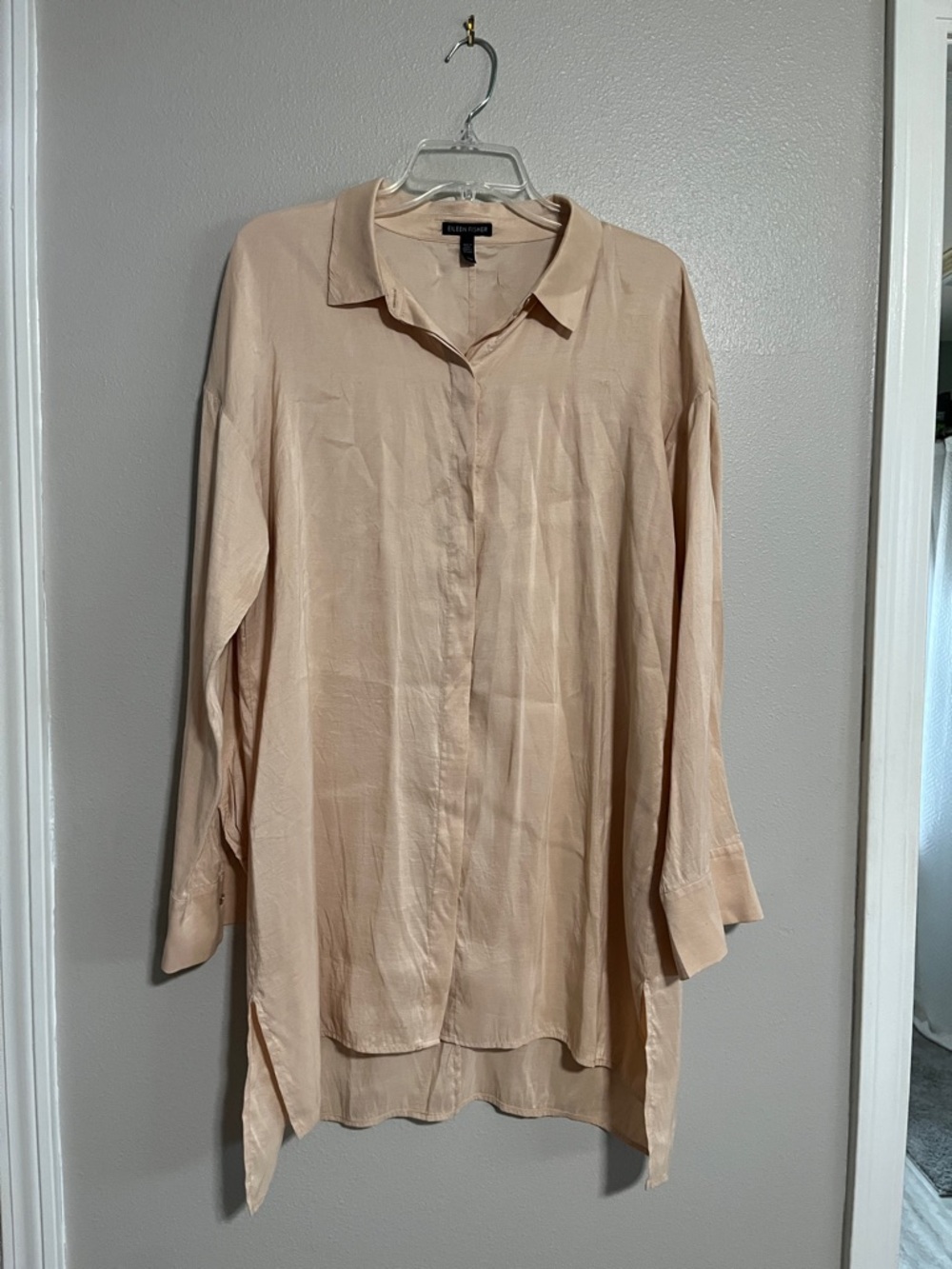 Eileen Fisher Light Peach Silk Tunic Button-Up